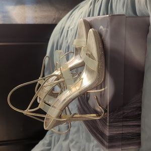 Jlo Gold Lace Up Rhinestone Shoes, 9